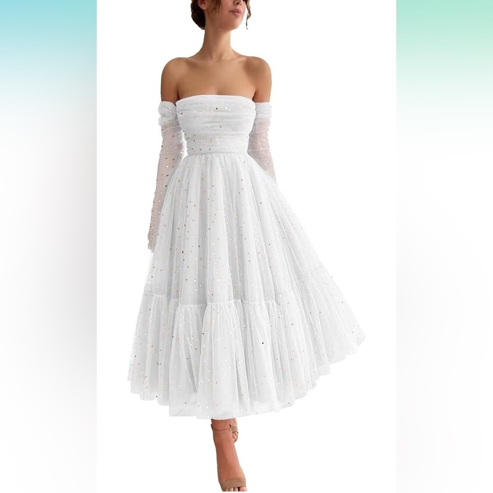 NWOT WHITE Formal Tulle Sparkly Dress